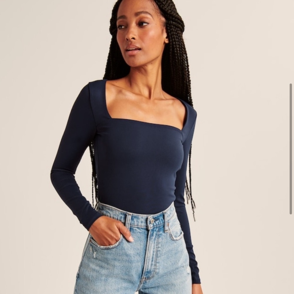 Abercrombie & Fitch Navy Square-Neck Long Sleeve Top